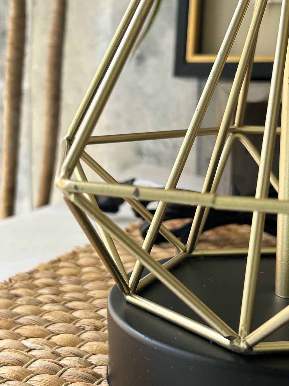 🌴Classy Industrial Gold & Black Geometric Table Lamp W/Shade | USB Port Outlet - Picture 4 of 16